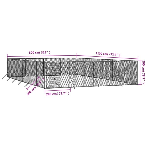Perrera de exterior acero galvanizado plateado 8x12x2 m Perrera de exterior acero galvanizado plateado 8x12x2 m