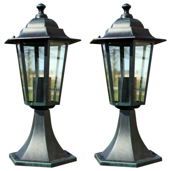 Lámpara de jardín 2 uds aluminio verde oscuro/negro Lámpara de jardín 2 uds aluminio verde oscuro/negro