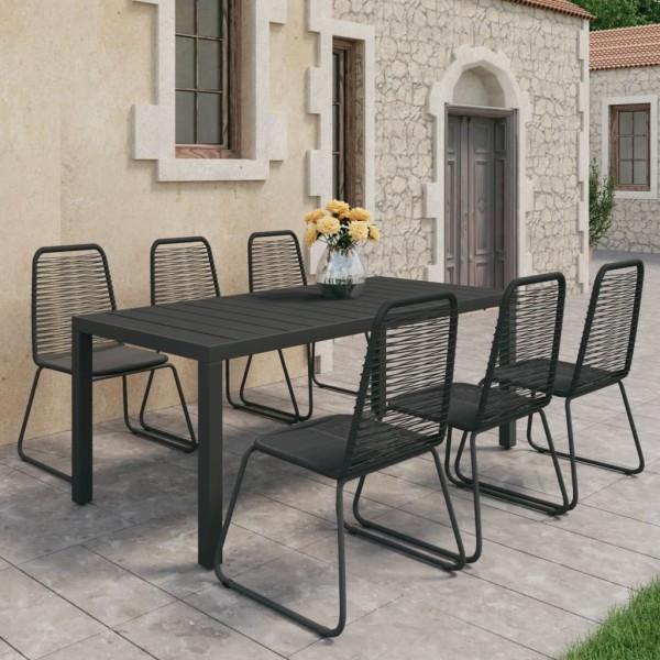 Set de comedor de jardín de 7 piezas PVC ratán negro Set de comedor de jardín de 7 piezas PVC ratán negro