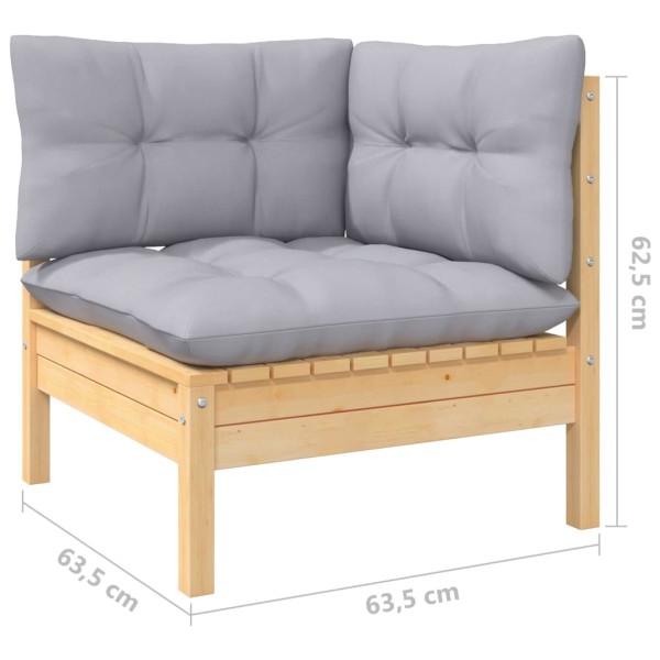 Juego de muebles de jardín 11 pzas y cojines madera pino gris Juego de muebles de jardín 11 pzas y cojines madera pino gris