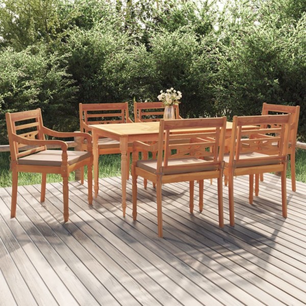 Juego comedor de jardín 7 piezas con cojines madera maciza teca Juego comedor de jardín 7 piezas con cojines madera maciza teca