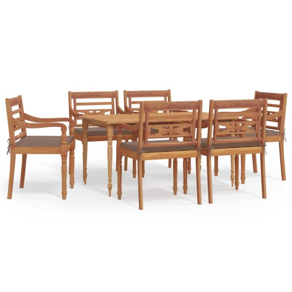 Juego comedor de jardín 7 piezas con cojines madera maciza teca Juego comedor de jardín 7 piezas con cojines madera maciza teca