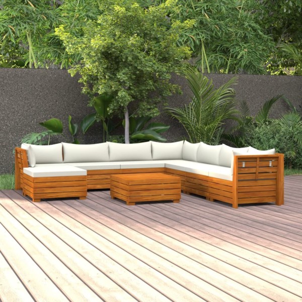 Muebles de jardín 9 piezas con cojines madera maciza de acacia Muebles de jardín 9 piezas con cojines madera maciza de acacia