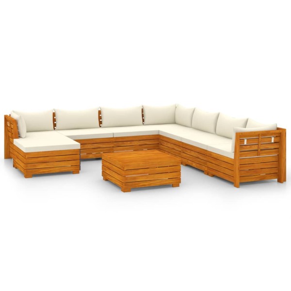 Muebles de jardín 9 piezas con cojines madera maciza de acacia Muebles de jardín 9 piezas con cojines madera maciza de acacia