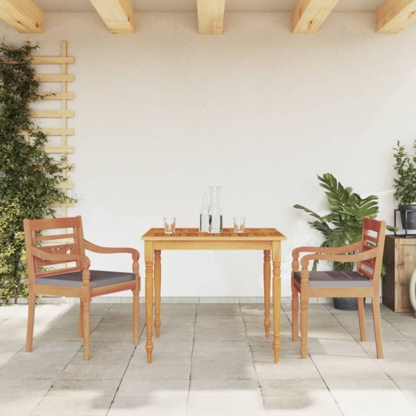 Juego comedor de jardín 3 pzas cojines gris oscuro madera teca Juego comedor de jardín 3 pzas cojines gris oscuro madera teca