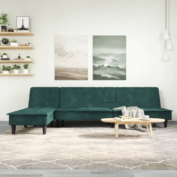 Sofá cama en forma de L terciopelo verde oscuro 255x140x70 cm Sofá cama en forma de L terciopelo verde oscuro 255x140x70 cm