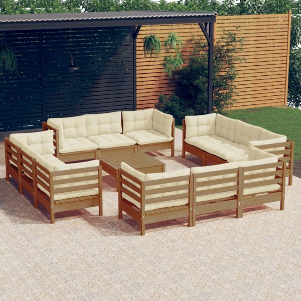Muebles de jardín 13 piezas cojines madera de pino crema Muebles de jardín 13 piezas cojines madera de pino crema