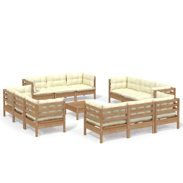 Muebles de jardín 13 piezas cojines madera de pino crema Muebles de jardín 13 piezas cojines madera de pino crema
