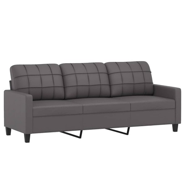 Sofá de 3 plazas con cojines cuero sintético gris 180 cm Sofá de 3 plazas con cojines cuero sintético gris 180 cm