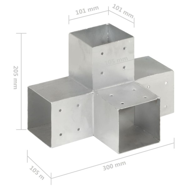 Conectores de postes en X 4 uds metal galvanizado 101x101 mm Conectores de postes en X 4 uds metal galvanizado 101x101 mm