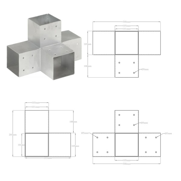 Conectores de postes en X 4 uds metal galvanizado 101x101 mm Conectores de postes en X 4 uds metal galvanizado 101x101 mm