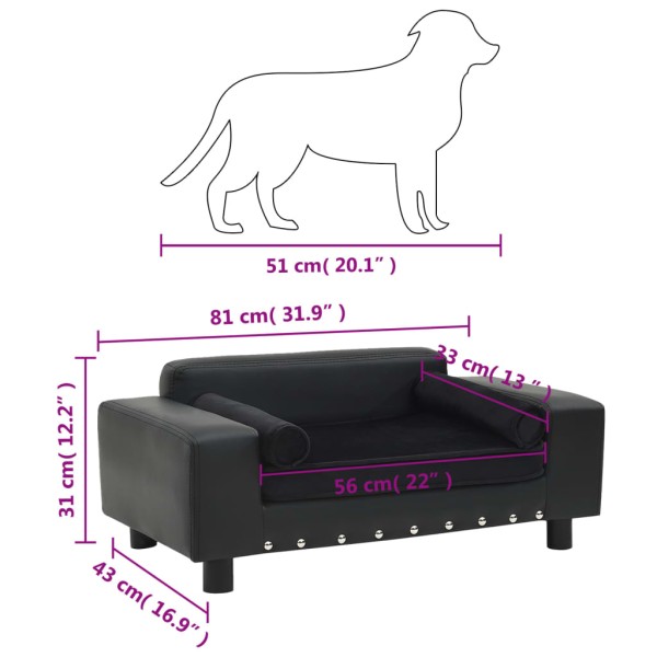 Sofá para perros felpa y cuero sintético negra 81x43x31 cm Sofá para perros felpa y cuero sintético negra 81x43x31 cm