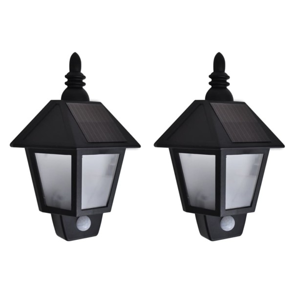 Lámparas de pared solares 2 uds con sensor de movimiento negro Lámparas de pared solares 2 uds con sensor de movimiento negro
