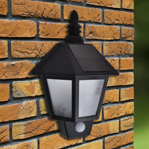 Lámparas de pared solares 2 uds con sensor de movimiento negro Lámparas de pared solares 2 uds con sensor de movimiento negro