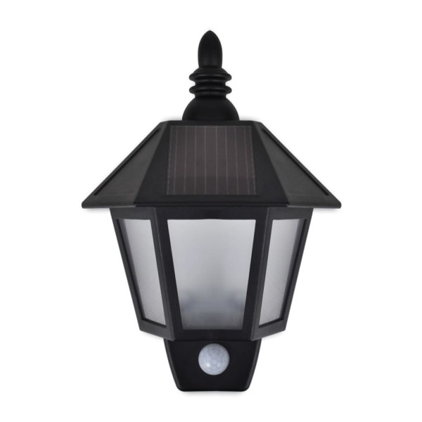 Lámparas de pared solares 2 uds con sensor de movimiento negro Lámparas de pared solares 2 uds con sensor de movimiento negro