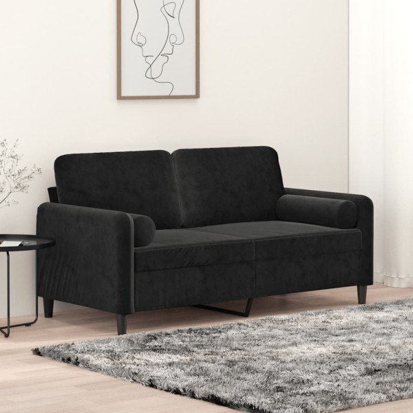 Sofá de 2 plazas con cojines terciopelo negro 140 cm Sofá de 2 plazas con cojines terciopelo negro 140 cm