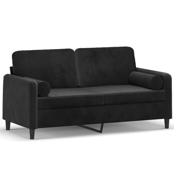 Sofá de 2 plazas con cojines terciopelo negro 140 cm Sofá de 2 plazas con cojines terciopelo negro 140 cm