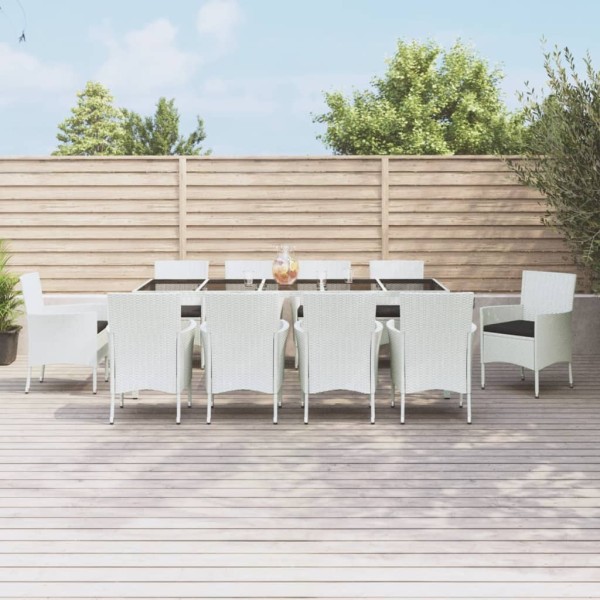 Set comedor de jardín 11 pzas y cojines ratán sintético blanco Set comedor de jardín 11 pzas y cojines ratán sintético blanco