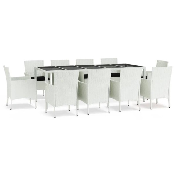 Set comedor de jardín 11 pzas y cojines ratán sintético blanco Set comedor de jardín 11 pzas y cojines ratán sintético blanco