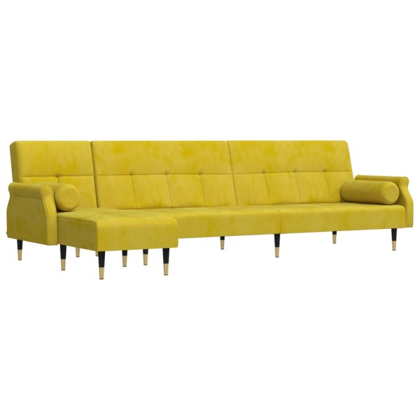 Sofá cama en forma de L terciopelo amarillo 271x140x70 cm