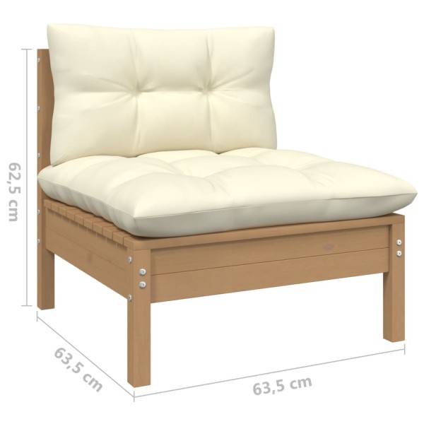 Muebles de jardín 3 piezas cojines madera de pino crema