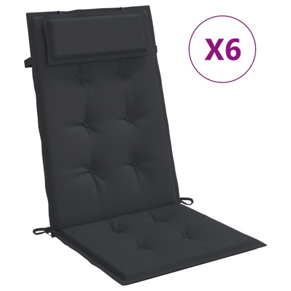 Cojines de silla con respaldo alto 6 uds tela Oxford negro Cojines de silla con respaldo alto 6 uds tela Oxford negro