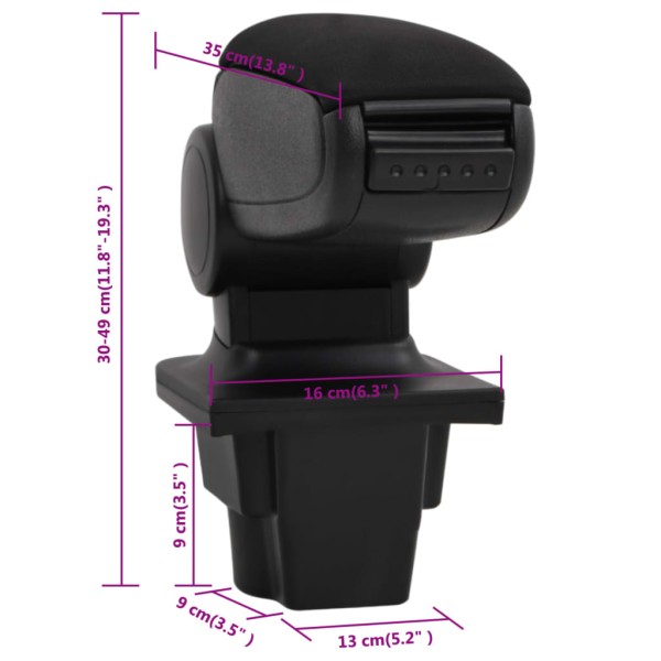 Reposabrazos para coche ABS negro 16x35x(30-49) cm Reposabrazos para coche ABS negro 16x35x(30-49) cm