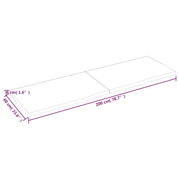 Estante pared madera roble tratada marrón oscuro 200x60x(2-4)cm Estante pared madera roble tratada marrón oscuro 200x60x(2-4)cm