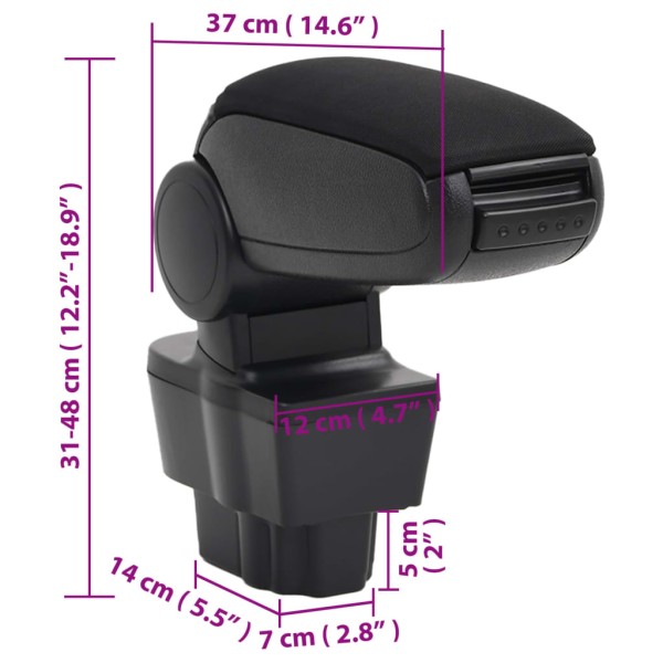 Reposabrazos para coche ABS negro 12x37x(31-48) cm Reposabrazos para coche ABS negro 12x37x(31-48) cm