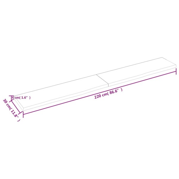 Estante pared madera roble tratada marrón oscuro 220x30x(2-4)cm Estante pared madera roble tratada marrón oscuro 220x30x(2-4)cm