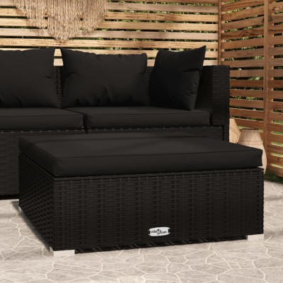 Reposapiés de jardín y cojín ratán sintético negro 70x70x30 cm Reposapiés de jardín y cojín ratán sintético negro 70x70x30 cm