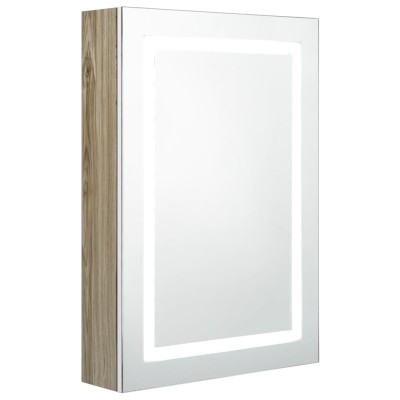 Armario de baño con espejo y LED blanco y roble 50x13x70 cm Armario de baño con espejo y LED blanco y roble 50x13x70 cm