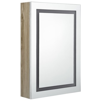 Armario de baño con espejo y LED blanco y roble 50x13x70 cm Armario de baño con espejo y LED blanco y roble 50x13x70 cm