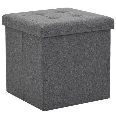 Taburetes almacenaje plegables 2 uds lino sintético gris oscuro Taburetes almacenaje plegables 2 uds lino sintético gris oscuro