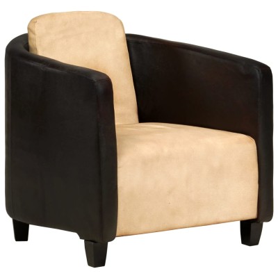 Sillón de cuero auténtico marrón canela y negro Sillón de cuero auténtico marrón canela y negro