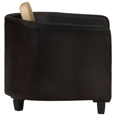 Sillón de cuero auténtico marrón canela y negro Sillón de cuero auténtico marrón canela y negro
