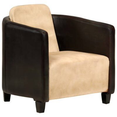Sillón de cuero auténtico marrón canela y negro Sillón de cuero auténtico marrón canela y negro