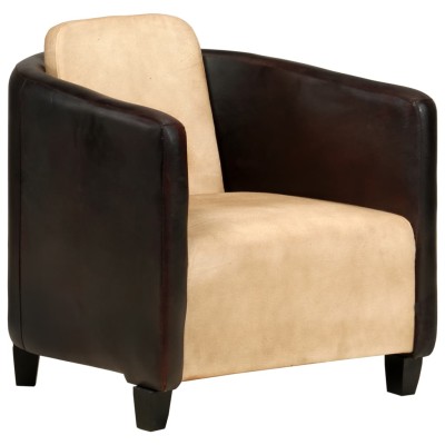 Sillón de cuero auténtico marrón canela y negro Sillón de cuero auténtico marrón canela y negro