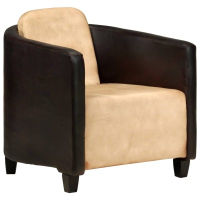 Sillón de cuero auténtico marrón canela y negro Sillón de cuero auténtico marrón canela y negro