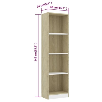 Estantería 4 niveles contrachapada blanca y Sonoma 40x24x142 cm Estantería 4 niveles contrachapada blanca y Sonoma 40x24x142 cm