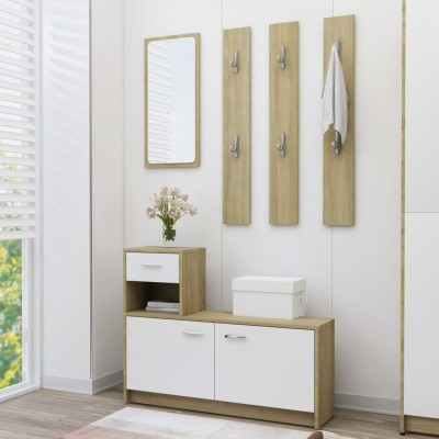Mueble de entrada contrachapada blanco y roble 100x25x76,5 cm Mueble de entrada contrachapada blanco y roble 100x25x76,5 cm