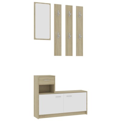 Mueble de entrada contrachapada blanco y roble 100x25x76,5 cm Mueble de entrada contrachapada blanco y roble 100x25x76,5 cm