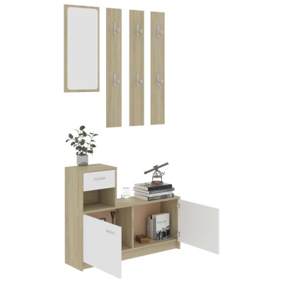 Mueble de entrada contrachapada blanco y roble 100x25x76,5 cm Mueble de entrada contrachapada blanco y roble 100x25x76,5 cm