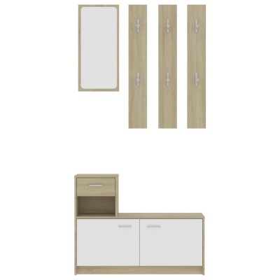 Mueble de entrada contrachapada blanco y roble 100x25x76,5 cm Mueble de entrada contrachapada blanco y roble 100x25x76,5 cm