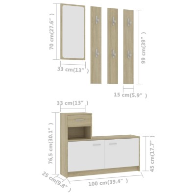 Mueble de entrada contrachapada blanco y roble 100x25x76,5 cm Mueble de entrada contrachapada blanco y roble 100x25x76,5 cm