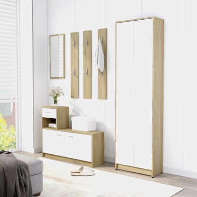 Mueble de entrada contrachapada blanco y roble 100x25x76,5 cm Mueble de entrada contrachapada blanco y roble 100x25x76,5 cm