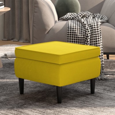 Taburete con patas de madera terciopelo amarillo Taburete con patas de madera terciopelo amarillo