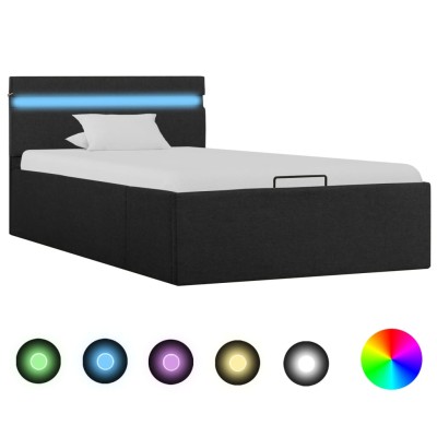 Cama canapé hidráulica almacenaje LED tela gris oscuro 90x200cm