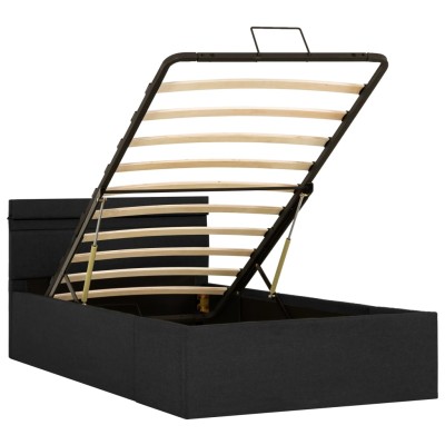 Cama canapé hidráulica almacenaje LED tela gris oscuro 90x200cm