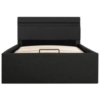 Cama canapé hidráulica almacenaje LED tela gris oscuro 90x200cm